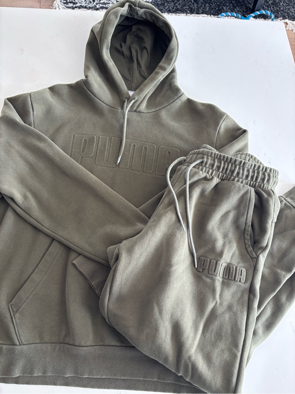 Puma Essentials Olive Green Hoodie + Joggers Set Size M
